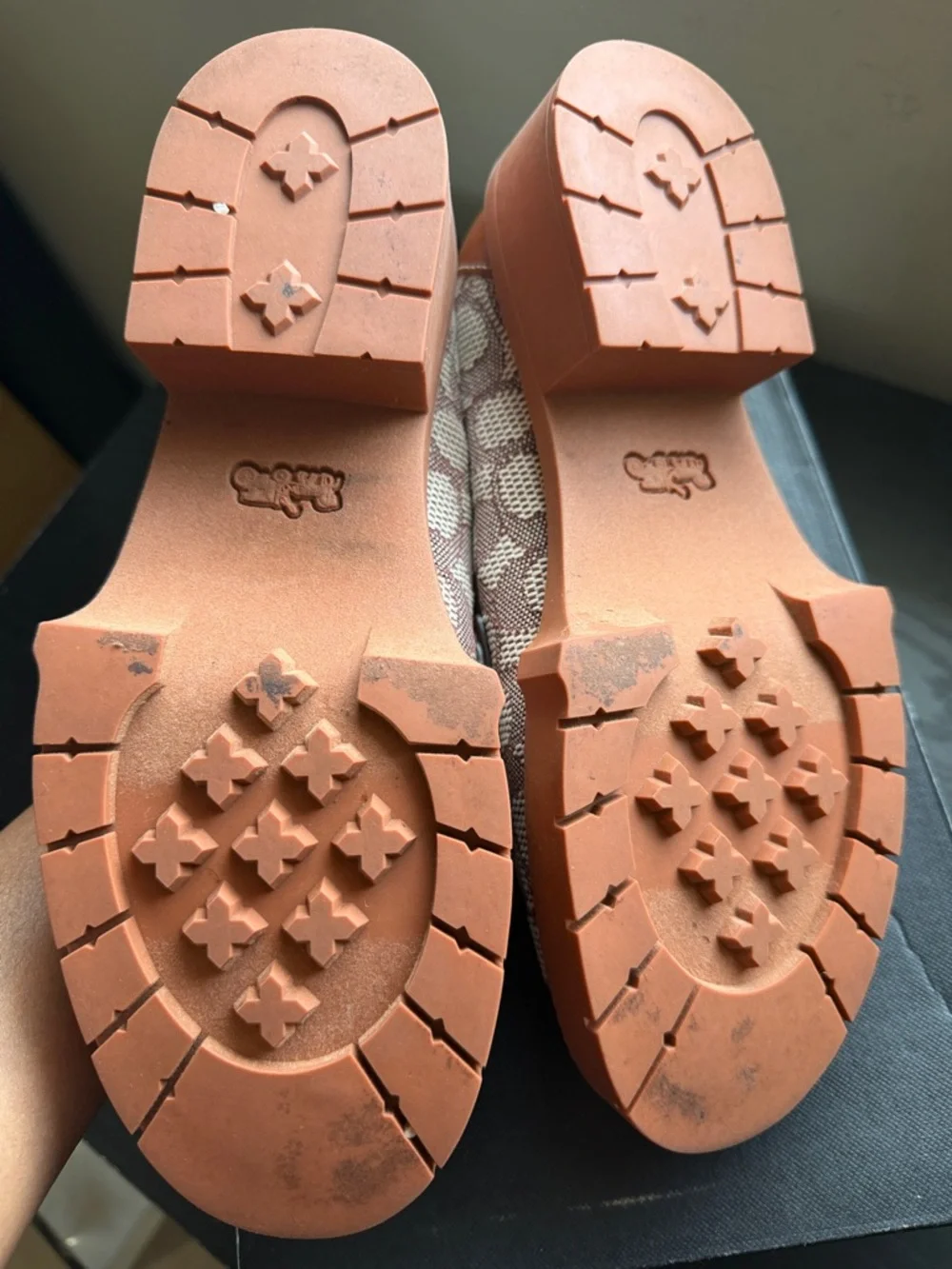 Coach Brown/Tan Signature Canvas Leather Loafers with Gold C Hardware - Picture 3 of 8